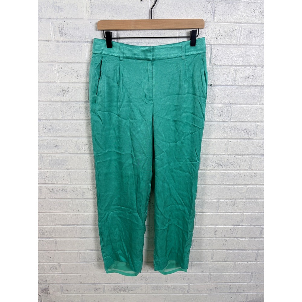 J.Crew Straight Leg Essential Pants Women 8P Green Luster Crepe Lined Pockets
